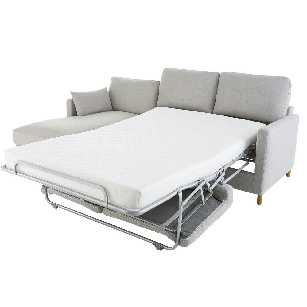 Julian - Canapé d'angle gauche convertible 5 places gris clair, matelas 14 cm