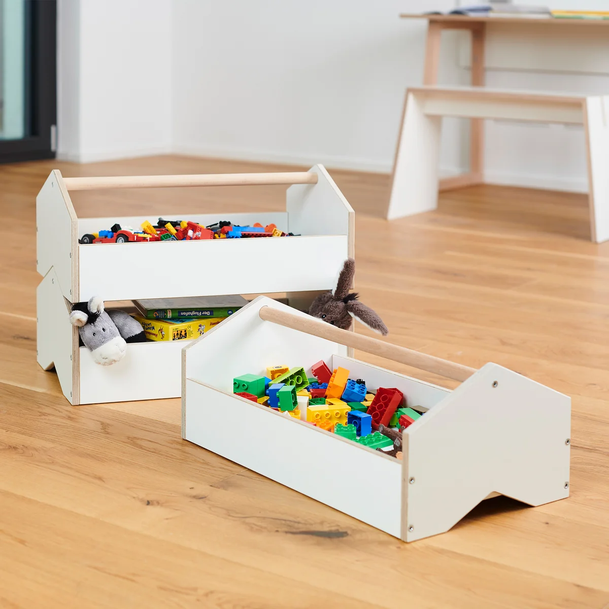 Tojo - kiste Aufbewahrungsbox, weiß / Buche