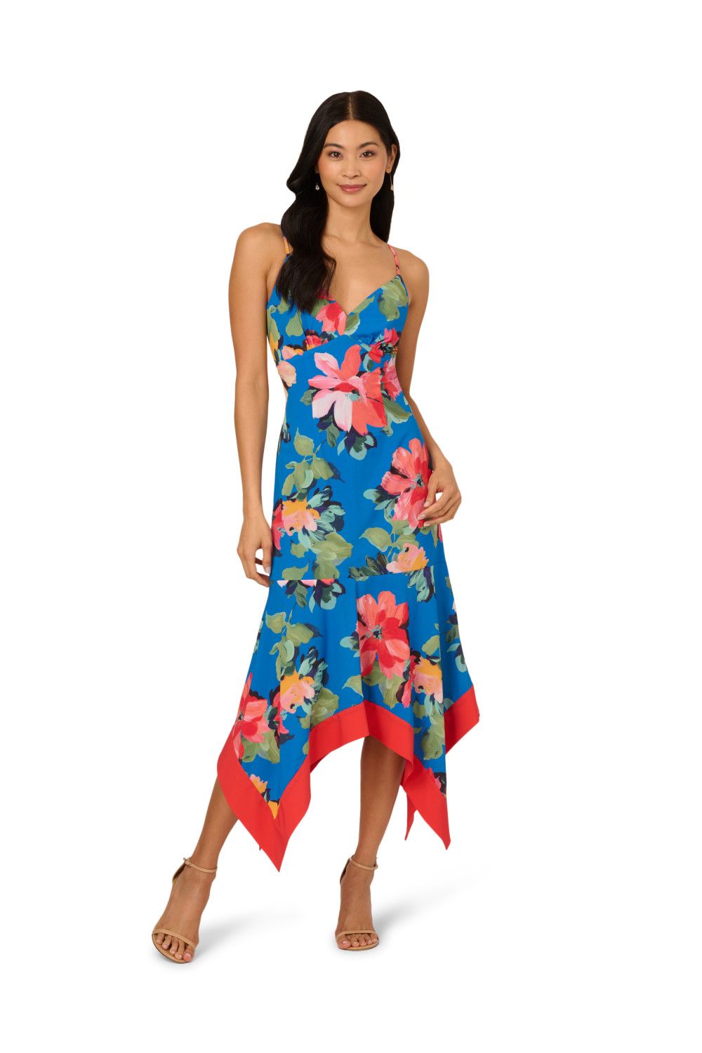 Adrianna Papell Handkerchief Floral Midi Dress