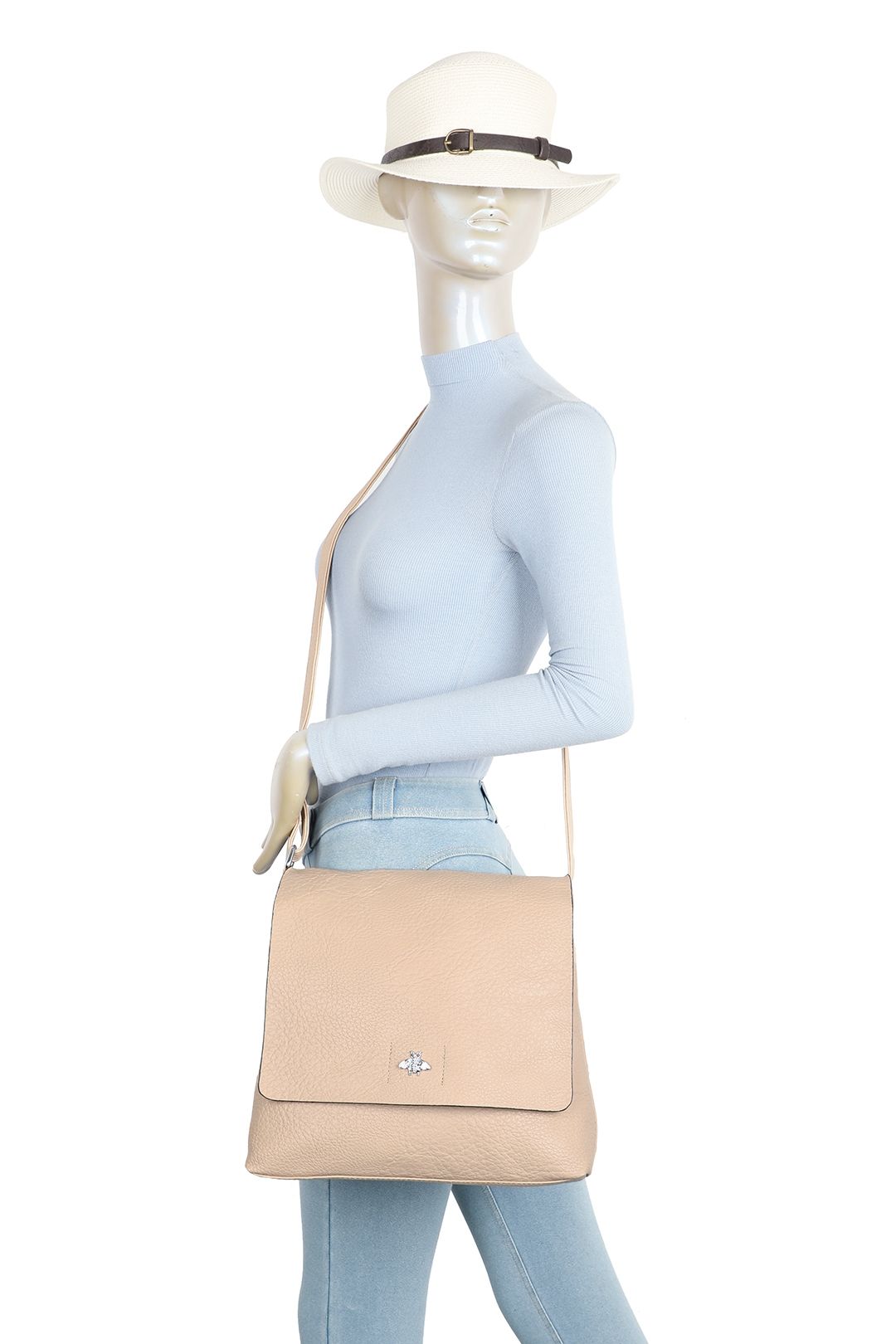 Fontanella Fashion Blanchett Minimalist Flap Bee Badge PU Leather Crossbody Shoulder Bag