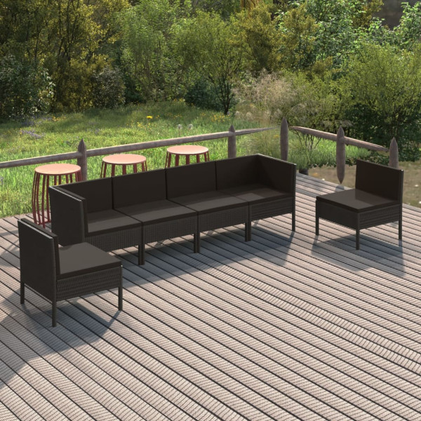 Zestaw wypoczynkowy do ogrodu Czarny Technorattan 2x narożna   4x sofa