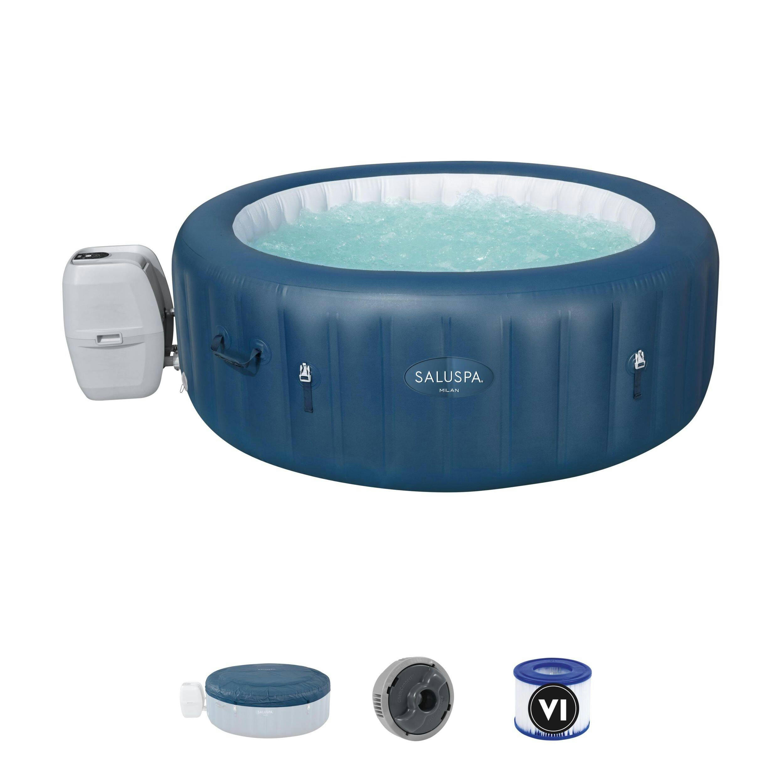 SaluSpa™ Milan Round Inflatable Hot Tub Spa, 140 Jets & App Control, 78 x 28-in, 4-6 Adults