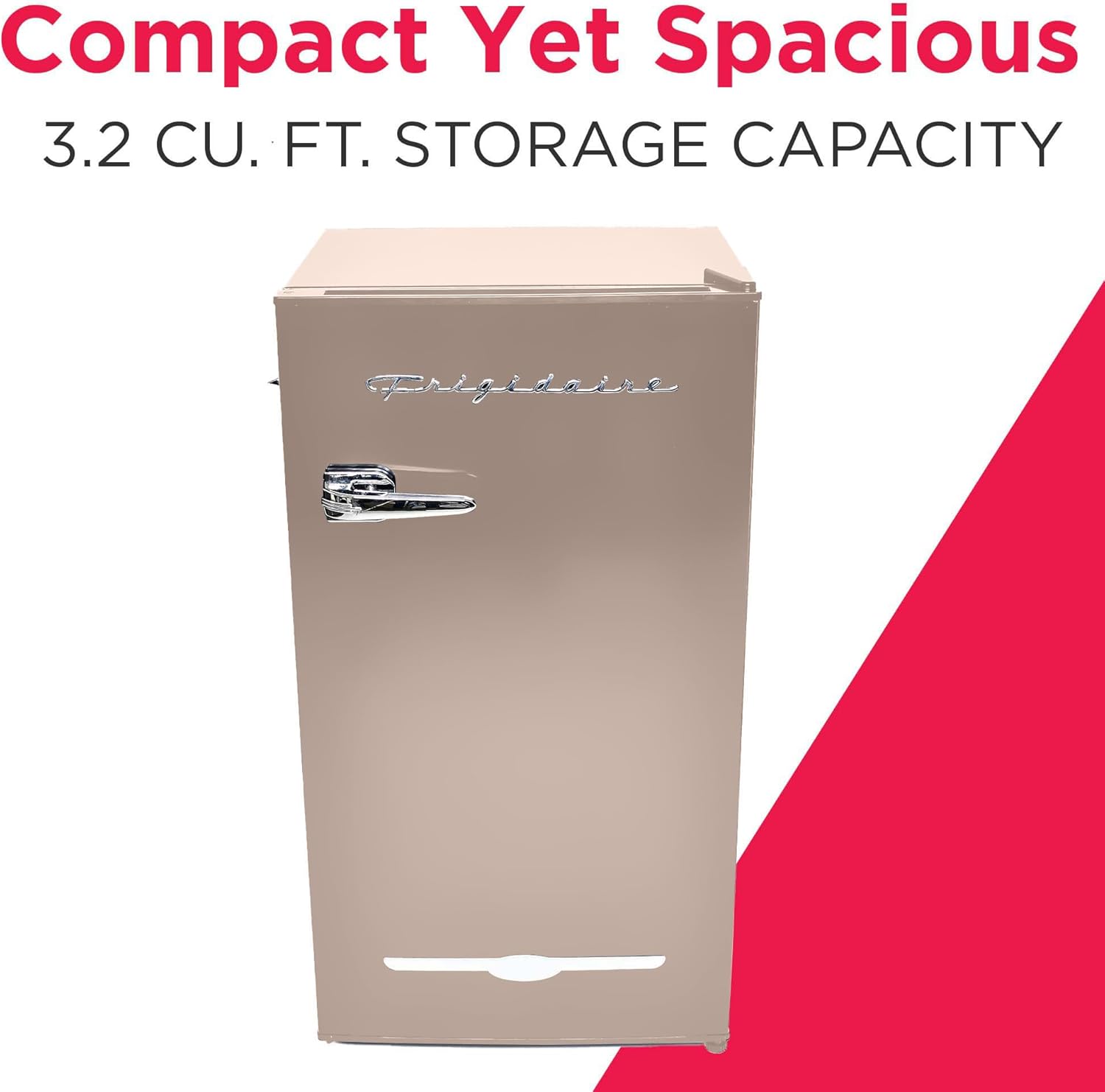 Frigidaire Retro Compact Fridge with Chiller, 3.2 cu ft Countertop Fridge with Built-In Bottle Opener, Compact Refrigerator for Office, Bedroom, Dorm Room or Cabin - 16.5 D x 19 W x 31 H (Coral)