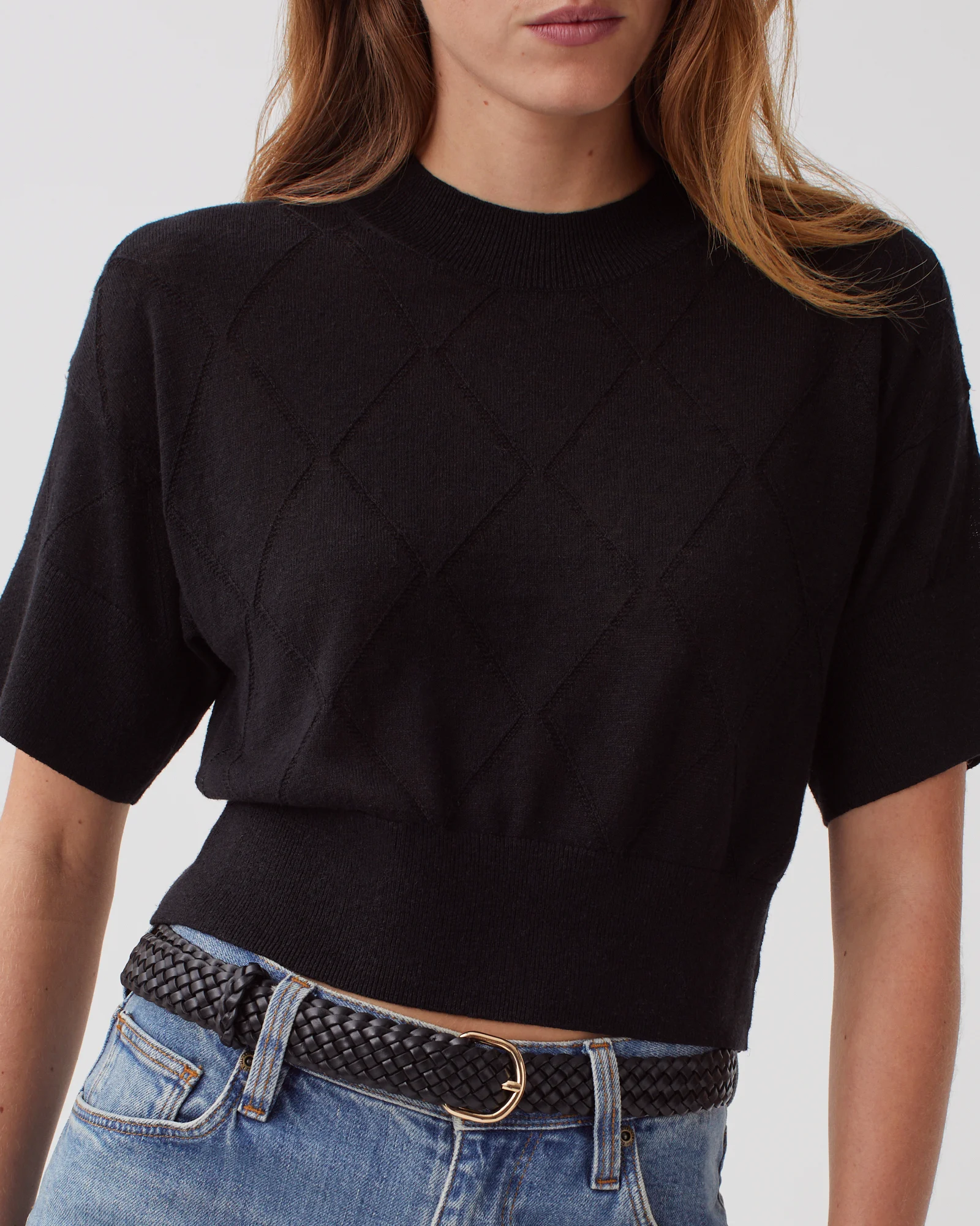 Ceinture fine tressée en cuir