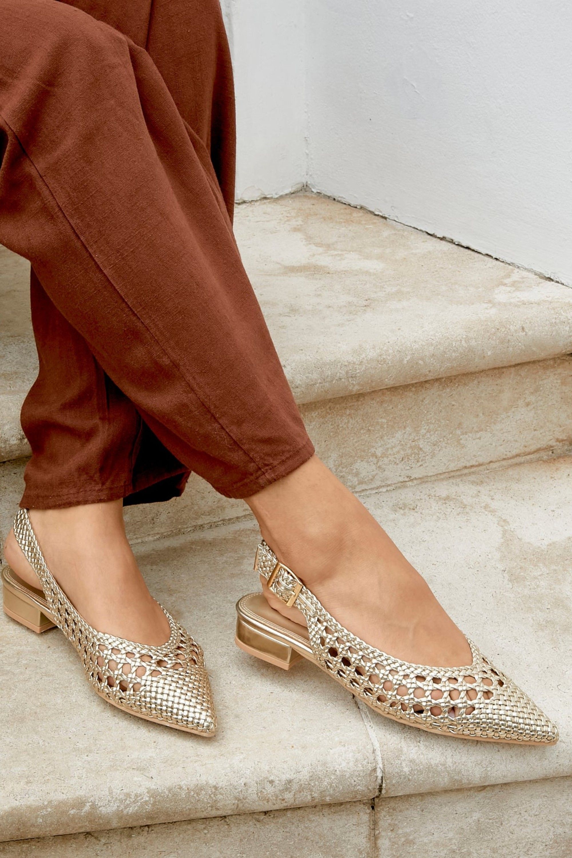 Linzi Carolina Gold Faux Leather Ballet Flats