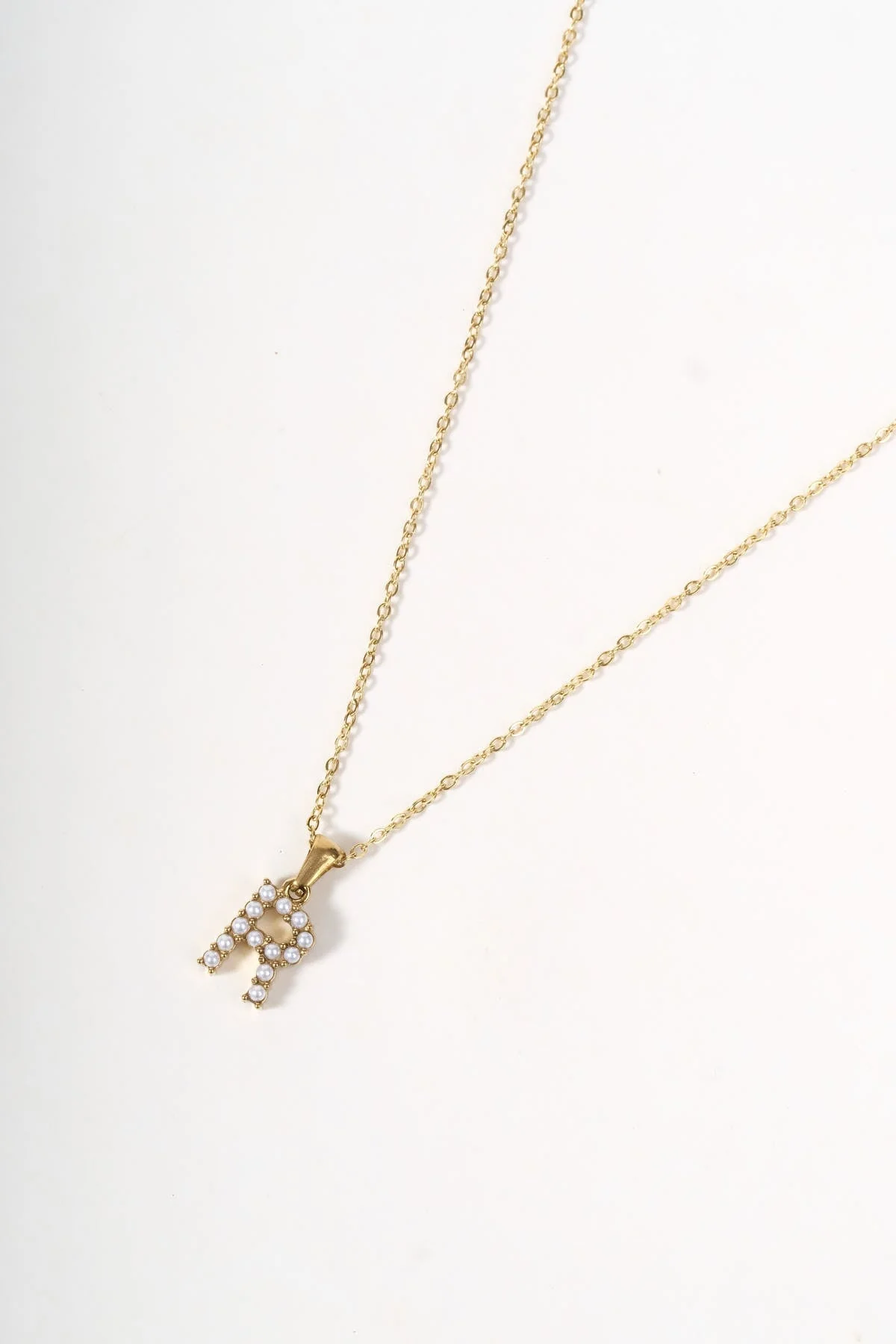 Gold Plated Faux Pearl R Initial Necklace