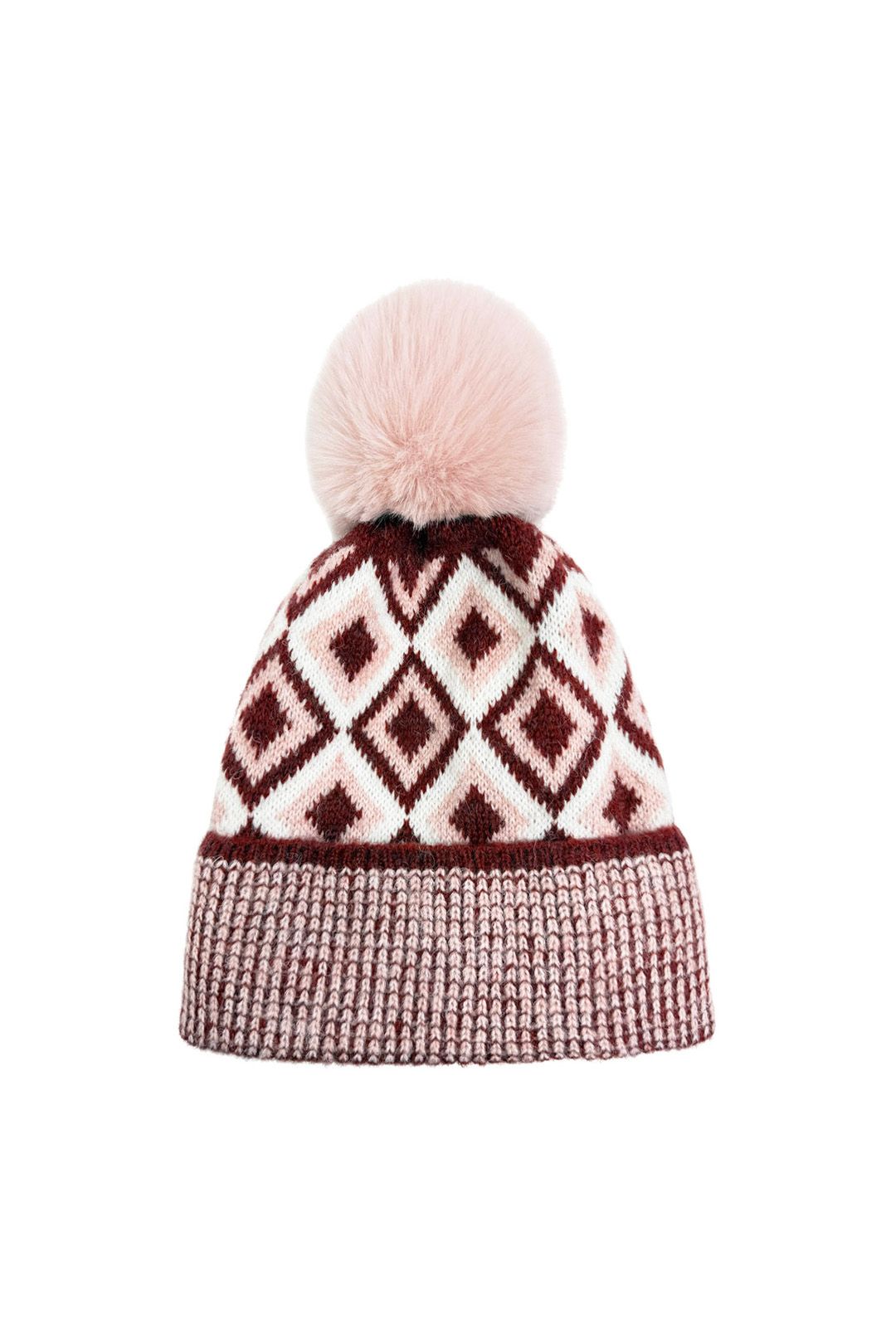 Vellin Classic Knitted Diamond Pattern Pom-Pom Hat