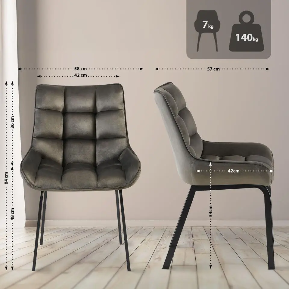 CLP Eetkamerstoel Saranda zwart Frame - Fluweel - antraciet