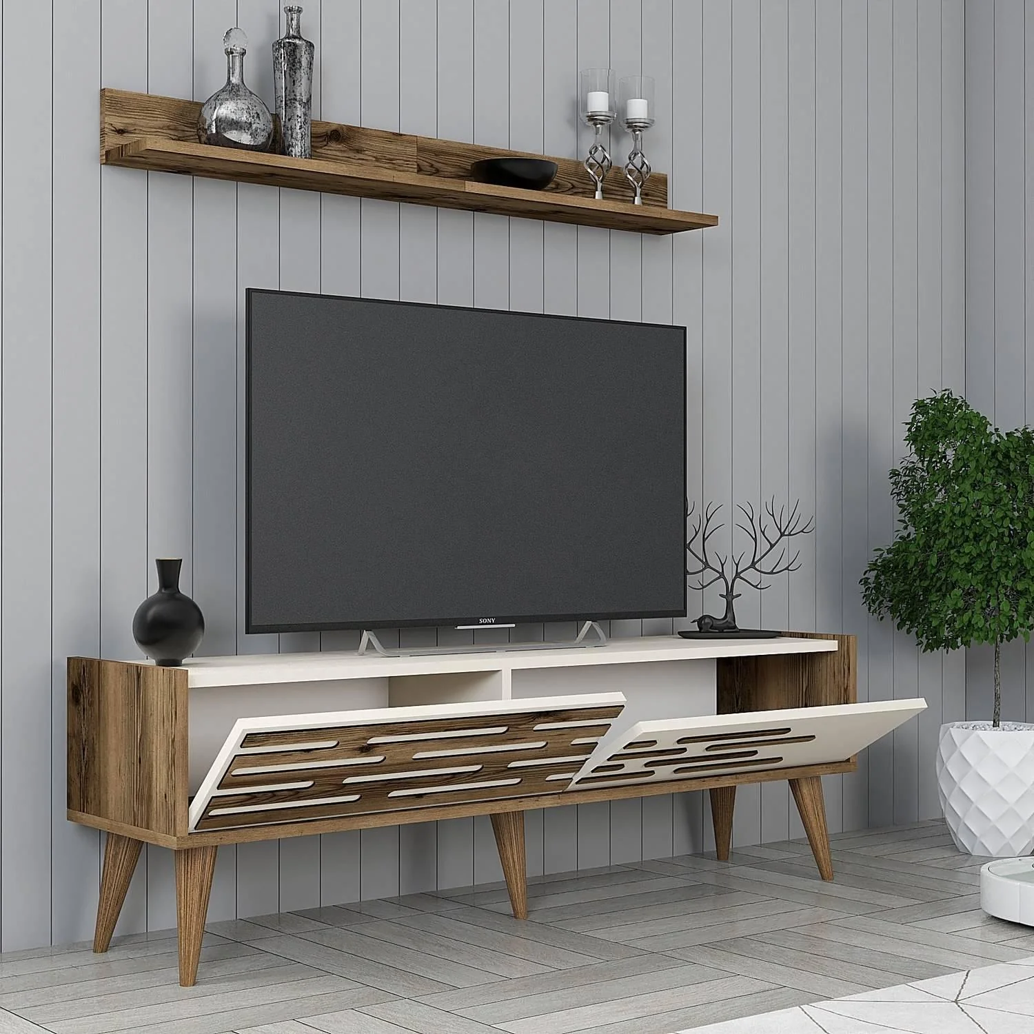Set van TV-meubel en wandrek Valensiya