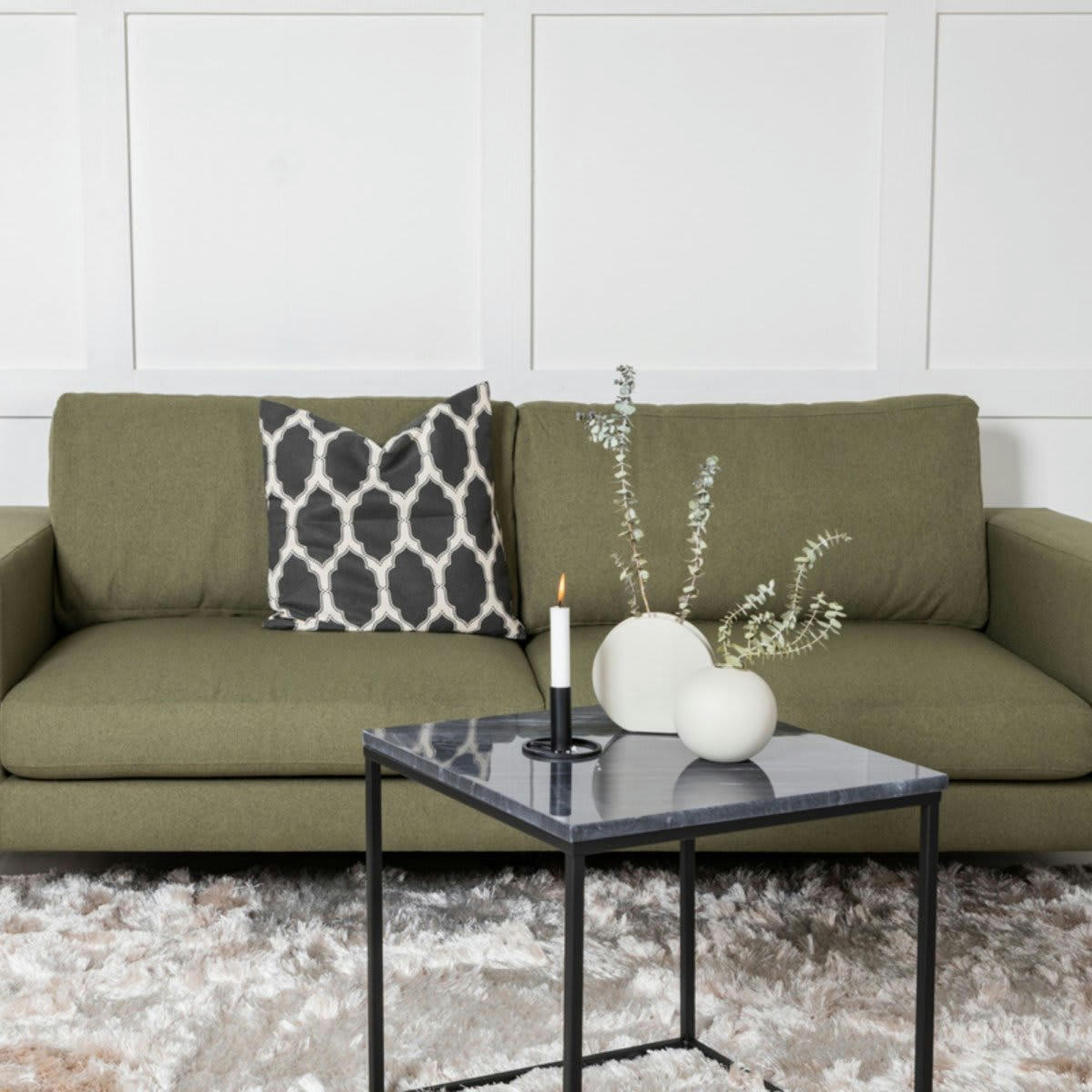 SHABNAM - Canapé moderne 3 places en tissu vert