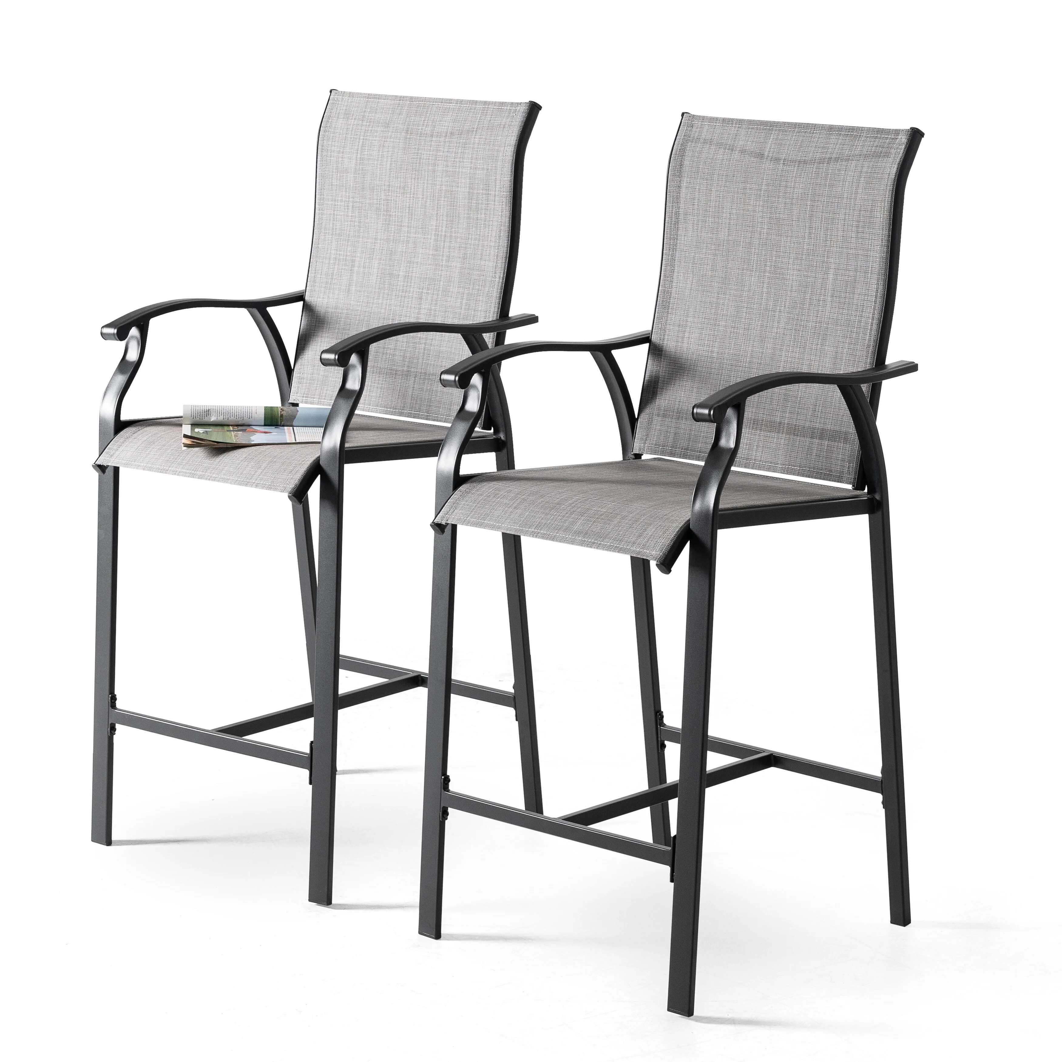 Outdoor 2-Piece Textilene Bar Stools with High Backrest, Gray