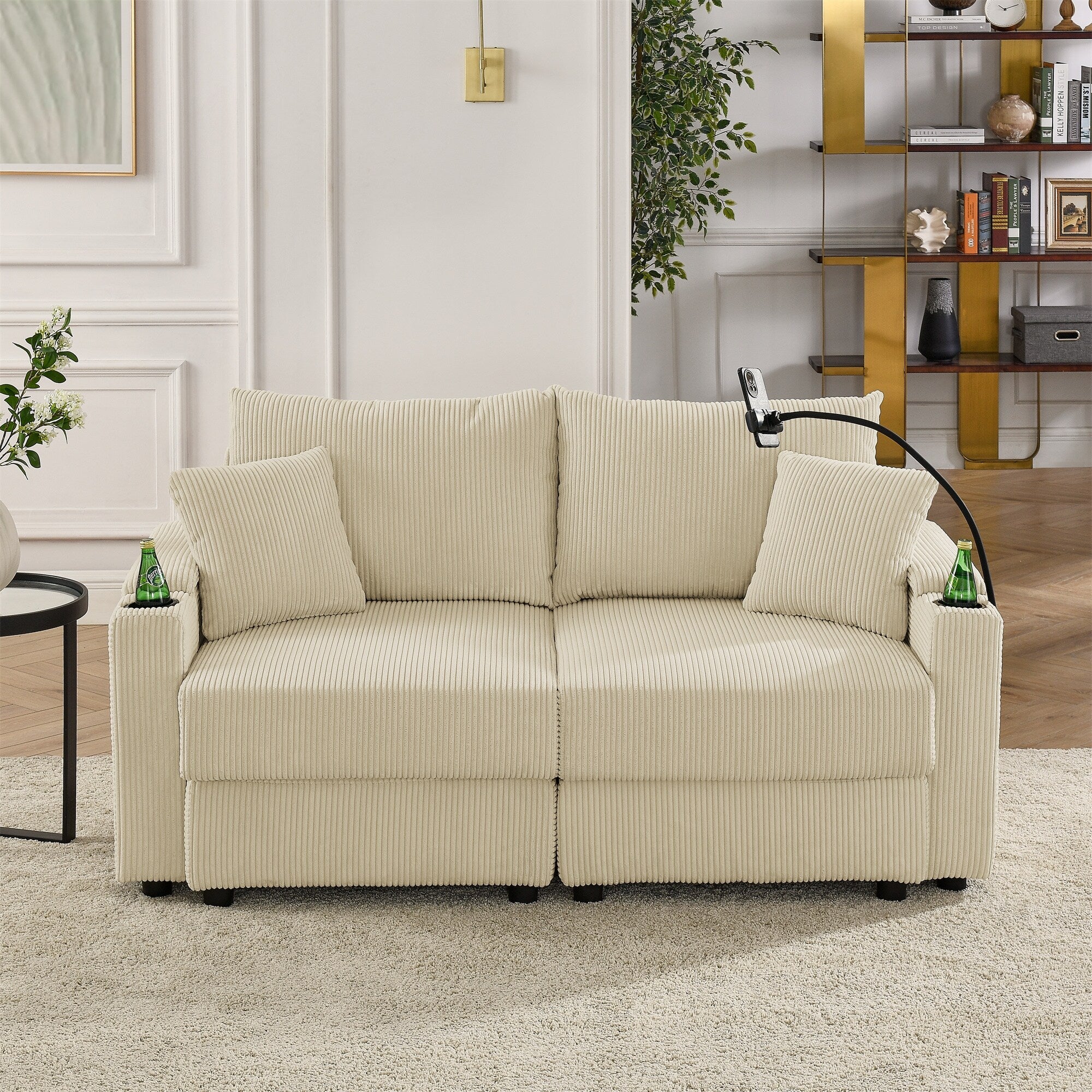 73 Corduroy 2-Seater Sofa with Deep Seat, Cup & Phone Holders