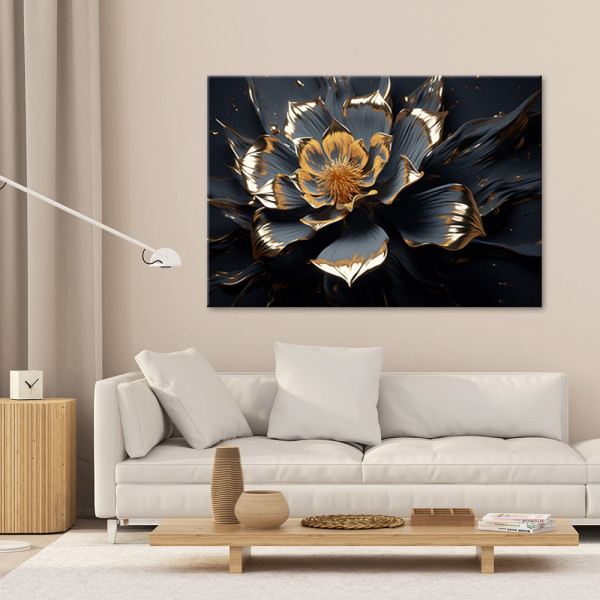 Feeby Obrazy na płótnie, czarny kwiat glamour 60x40