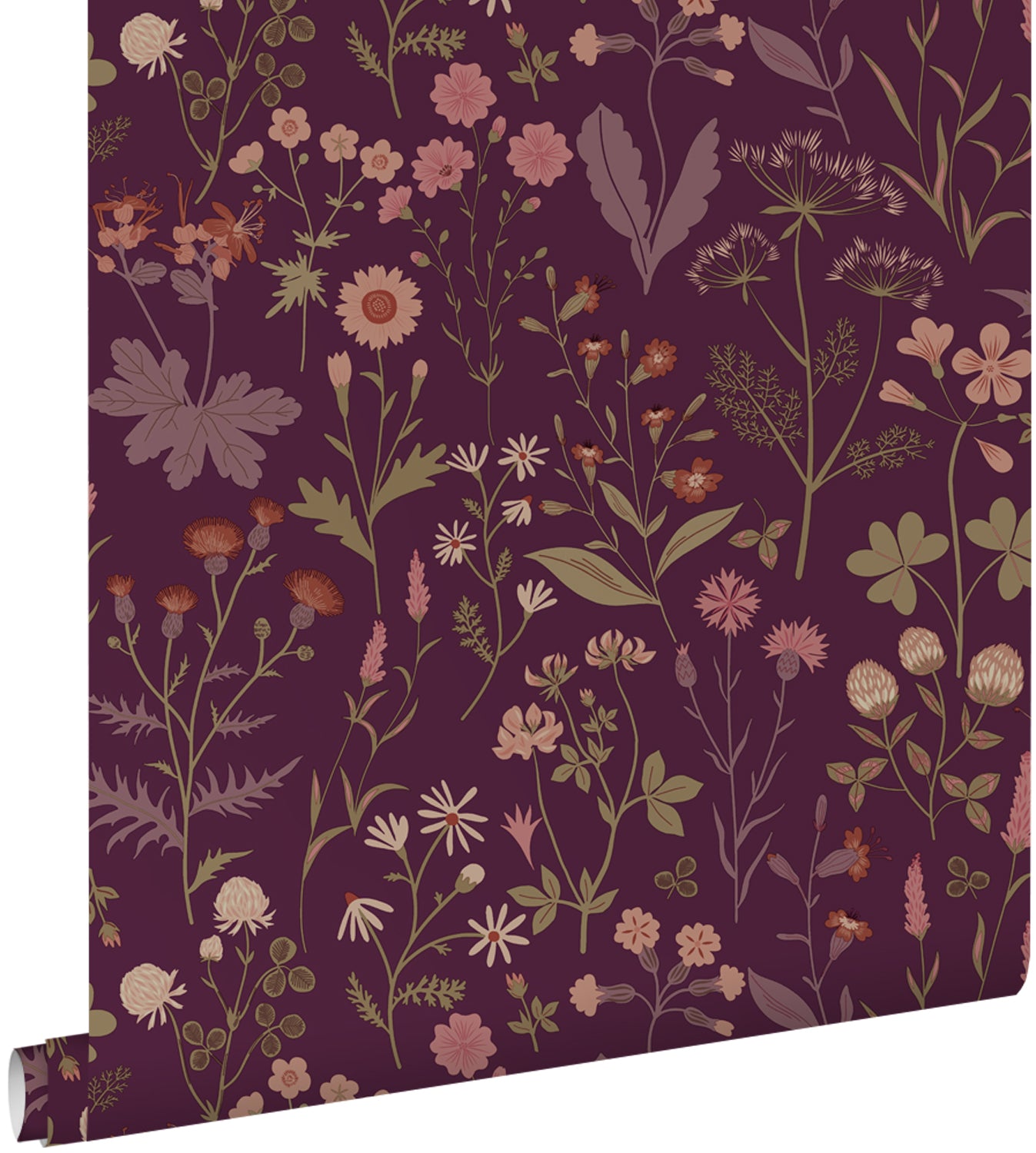 ESTAhome behang veldbloemen aubergine paars - 50 x 900 cm - 131637