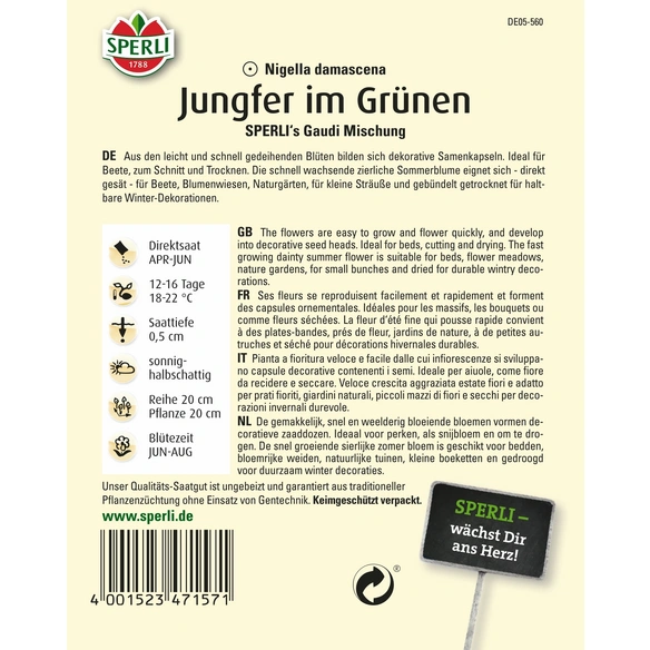 Jungfer-Im-Grünen »SPERLI's Gaudi Mischung«, einjährig, schnellwüchsige Trockenblume, Höhe 30-60 cm