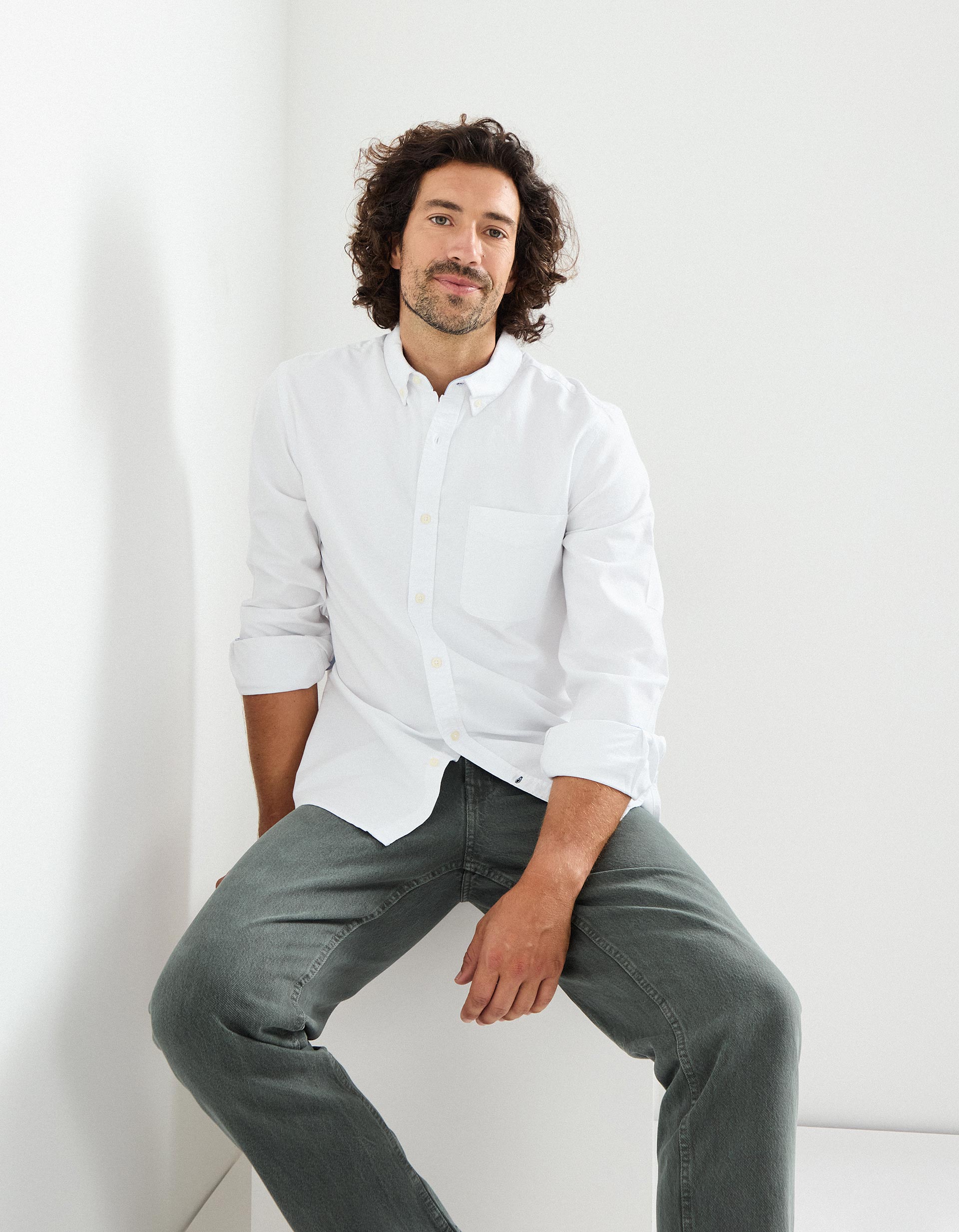 Camisa de Manga Comprida Oxford, Homem, Branco