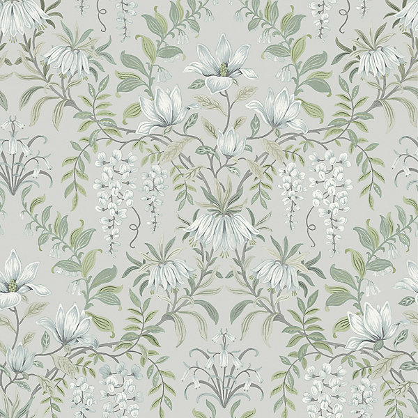 Papier peint vinyle intissé fleuri vert L.1000 x l.52 cm Laura Ashley Parterre