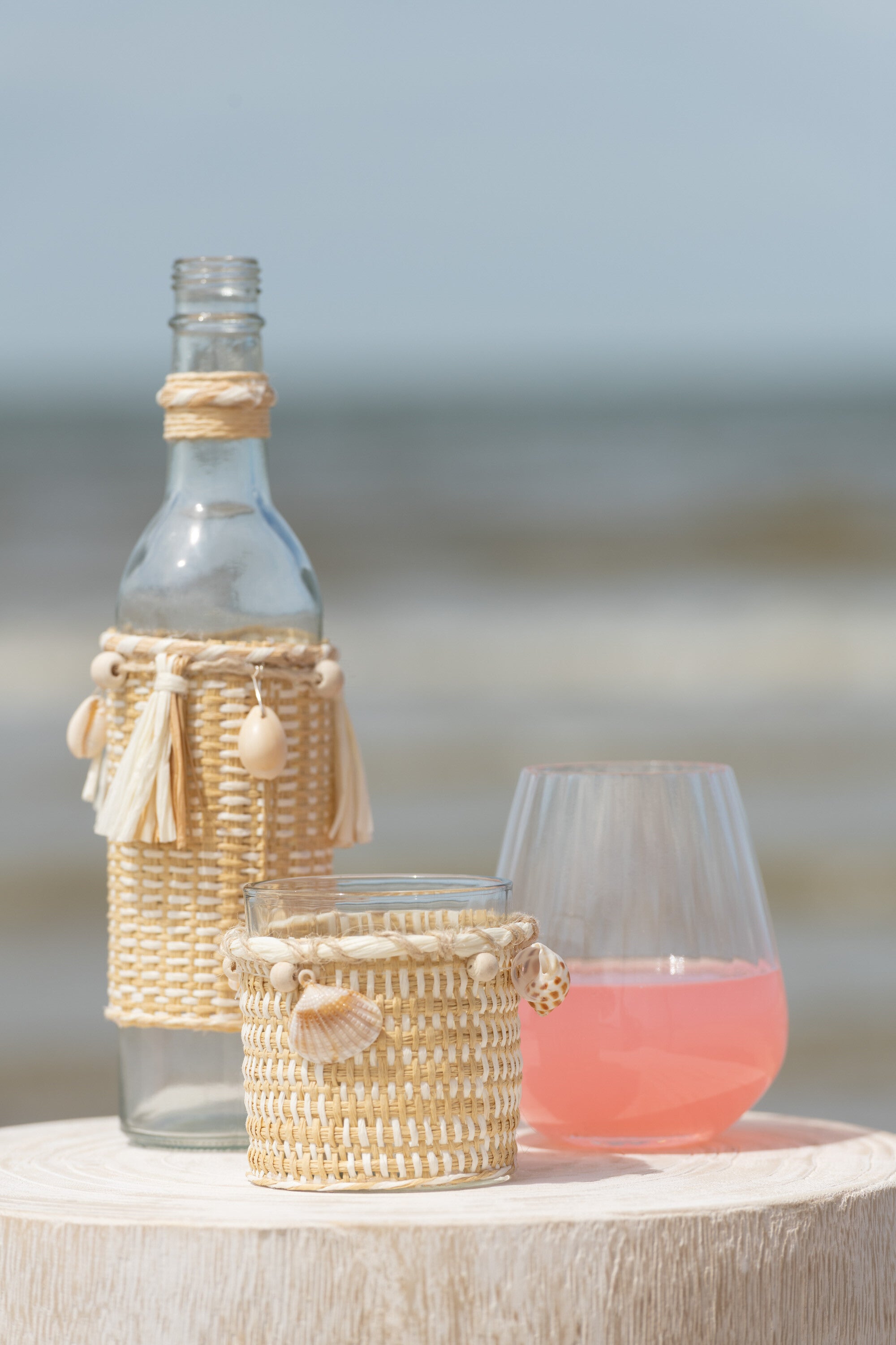 J-Line decoratie fles Met Schelpen - glas - naturel - 2 stuks