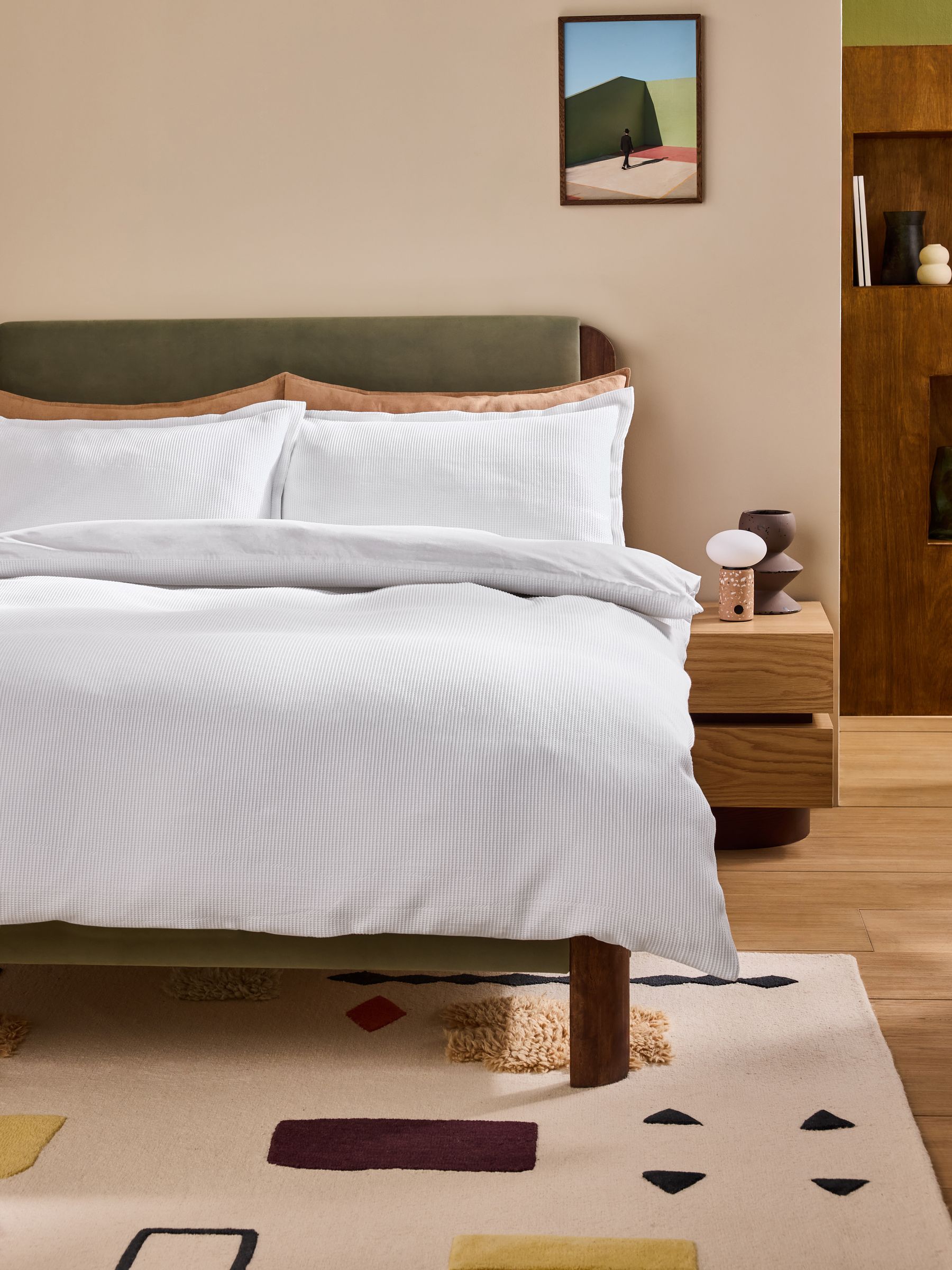 Waffle 100% Cotton Duvet Cover and Pillowcase Set in White