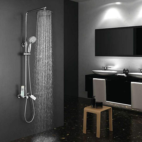 Colonne de douche monocommande ronde DUA, 79-125 cm, finition chrome poli, en laiton Kibath