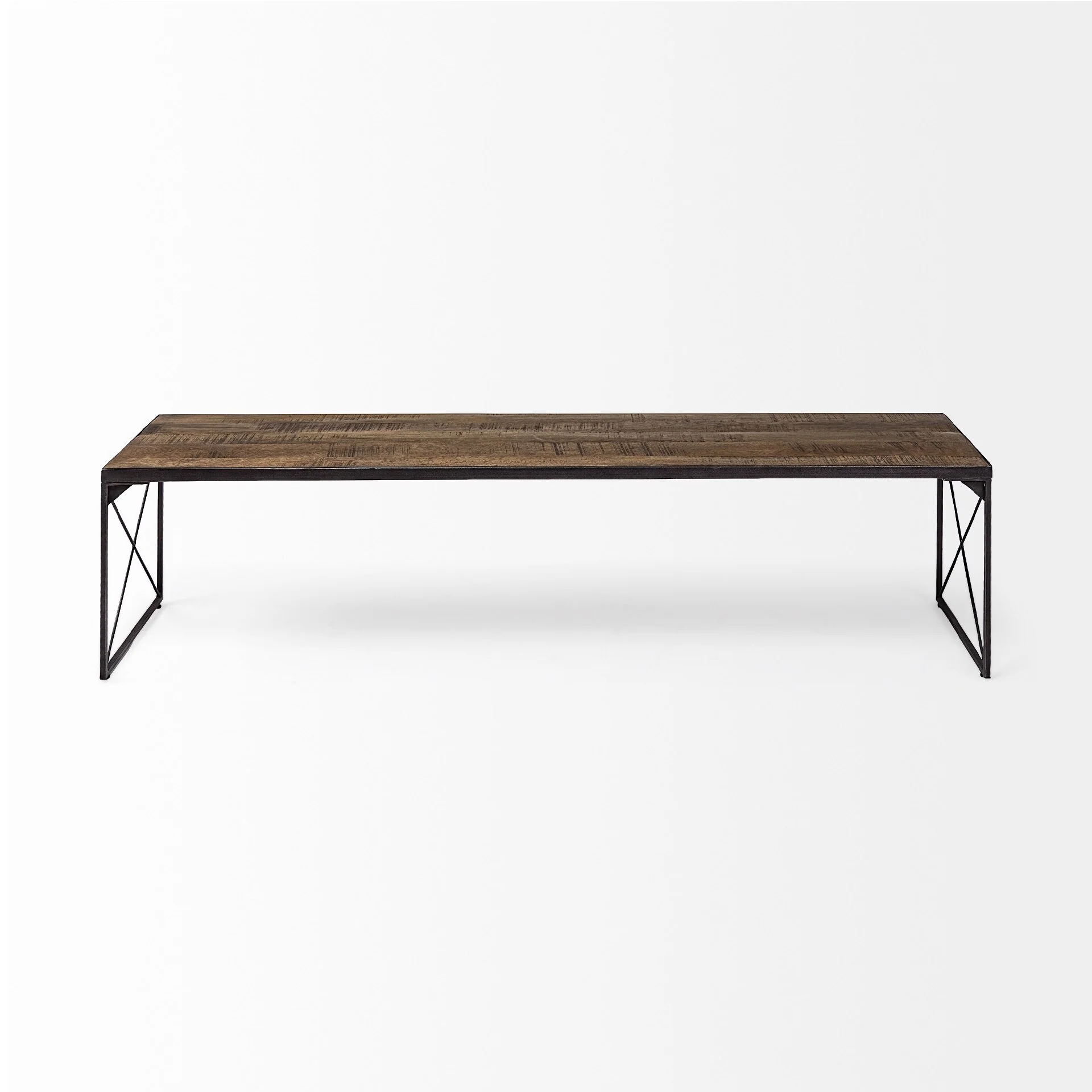 Rectangular Mango Wood Bench with Black Iron Base for Entryway or Hall - 17.75” x 66” x 16.75”