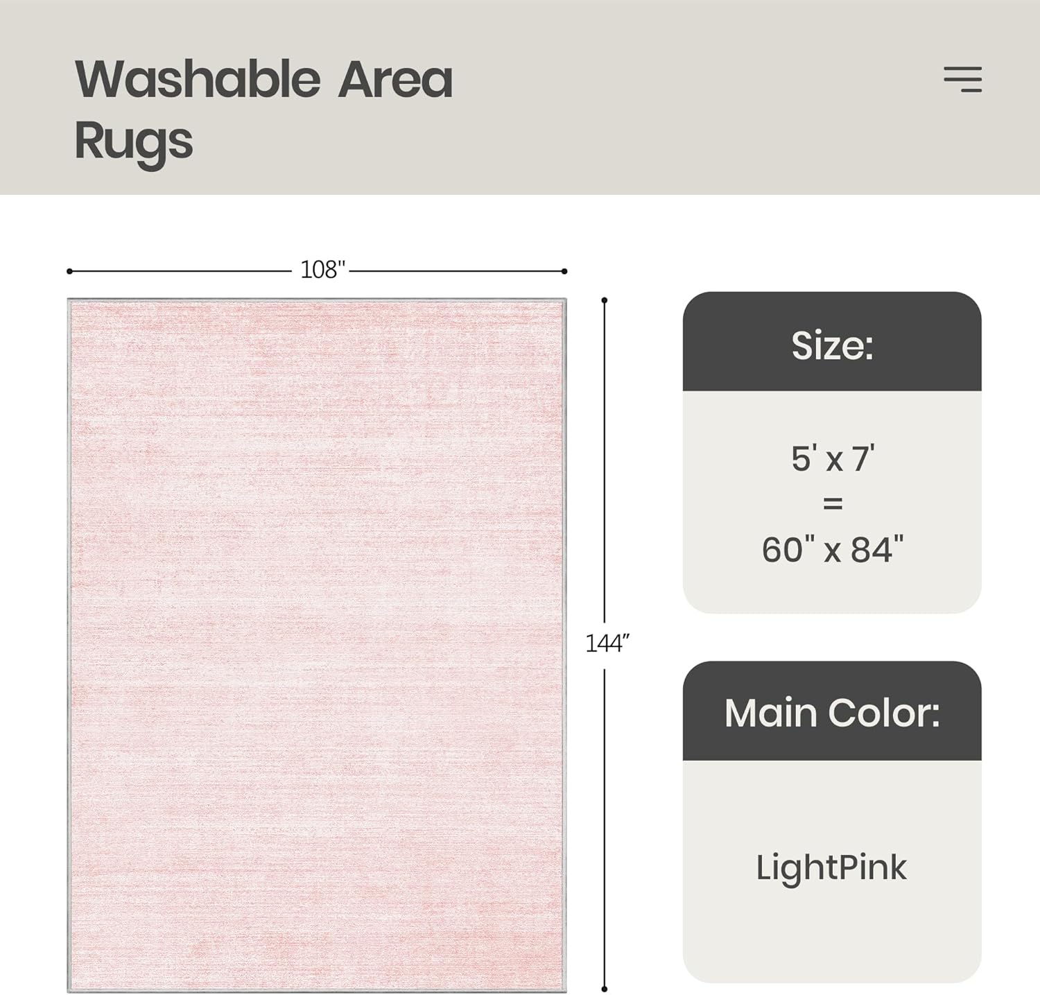 Valenrug Washable Rugs 5x7 - Non Slip 5x7 Area Rugs for Living Room, Stain Resistant Area Rugs for Bedroom, Foldable Machine Washable Area Rug(5'x7', Light Pink)