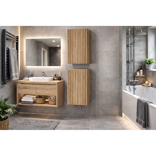 Meuble de rangement salle de bain VANO 57 cm chene suspendu avec porte