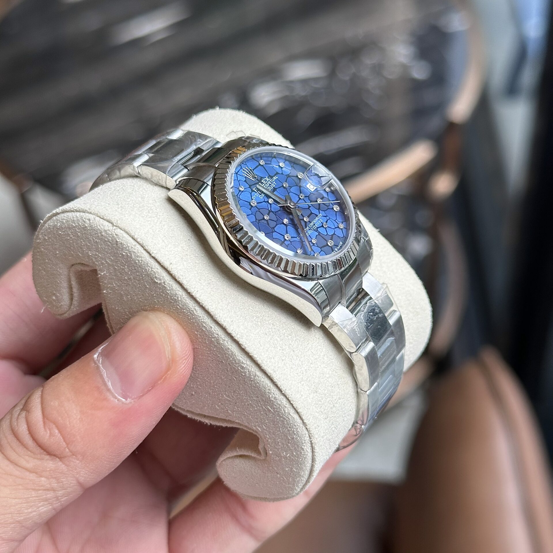 Rolex Datejust 316L Steel Blue Dial CZ Diamonds 31mm Oyster AAA Replica