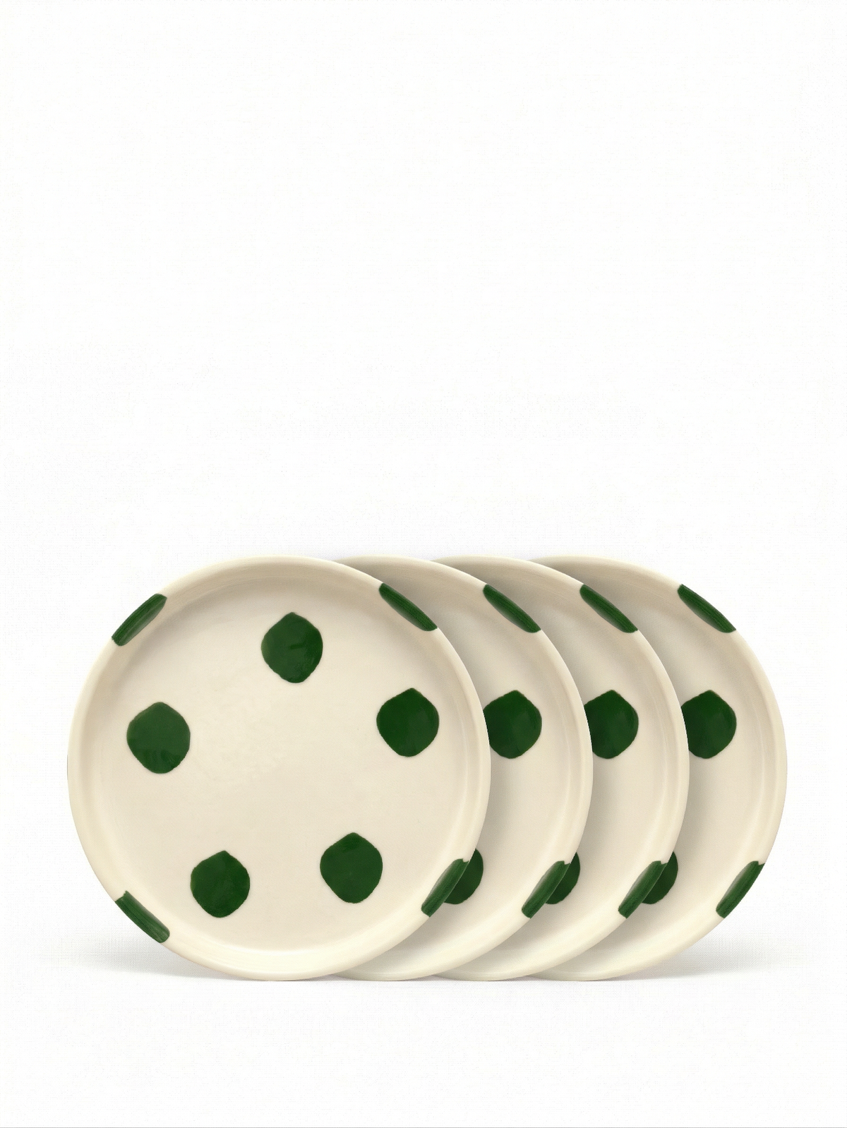 vtwonen - Gebaksbord - Stippen - Groen - Keramiek - 13cm - Set van 4