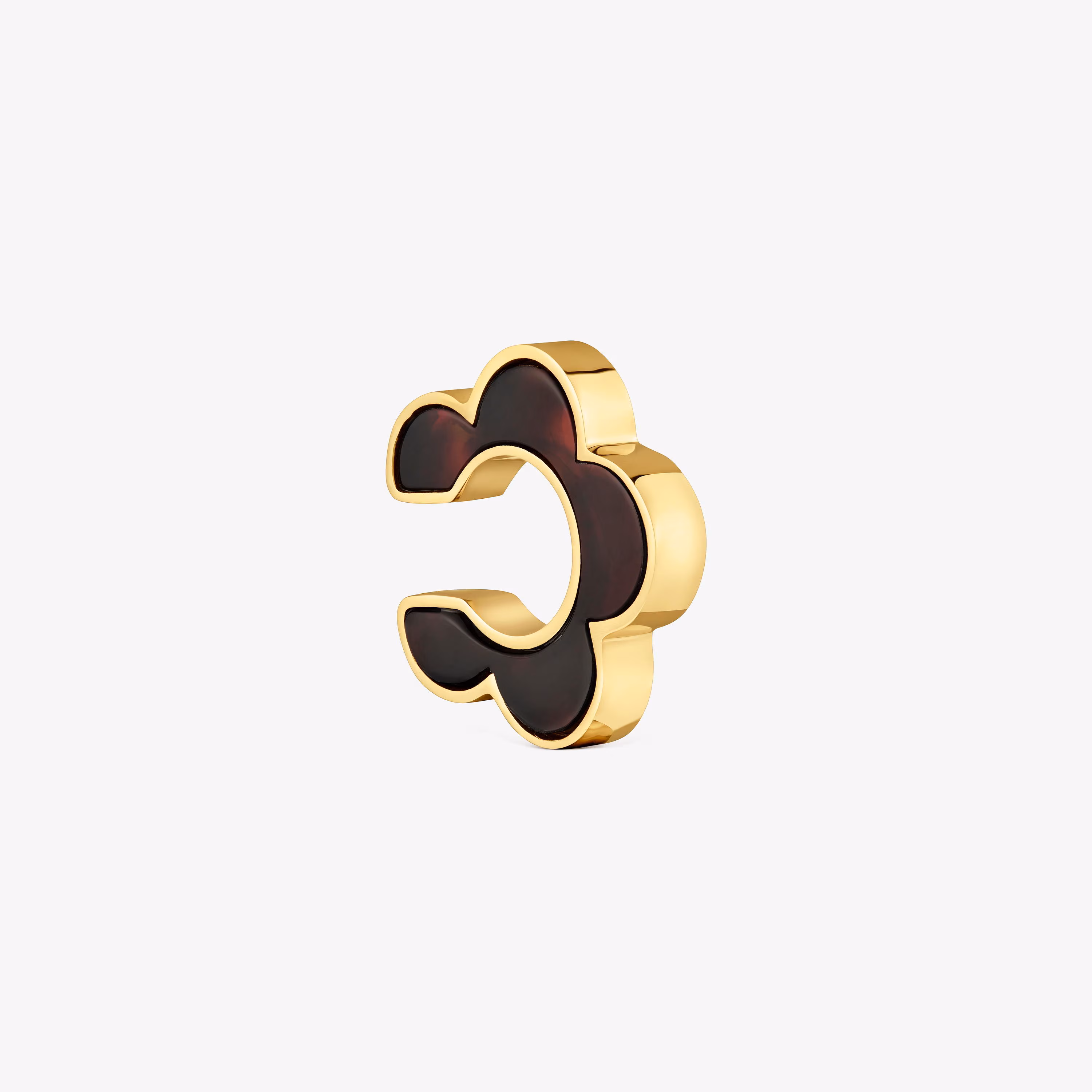 Earcuff flor de acero dorado y resina carey Galaxy