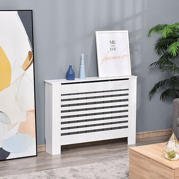 Cache-radiateur design à lattes panneau cabinet dim. 112L x 19l x 81H cm MDF blanc