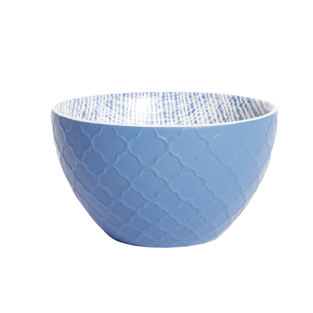 Coupelle porcelaine motif tissé blanc et bleu Ø13xH7,2cm