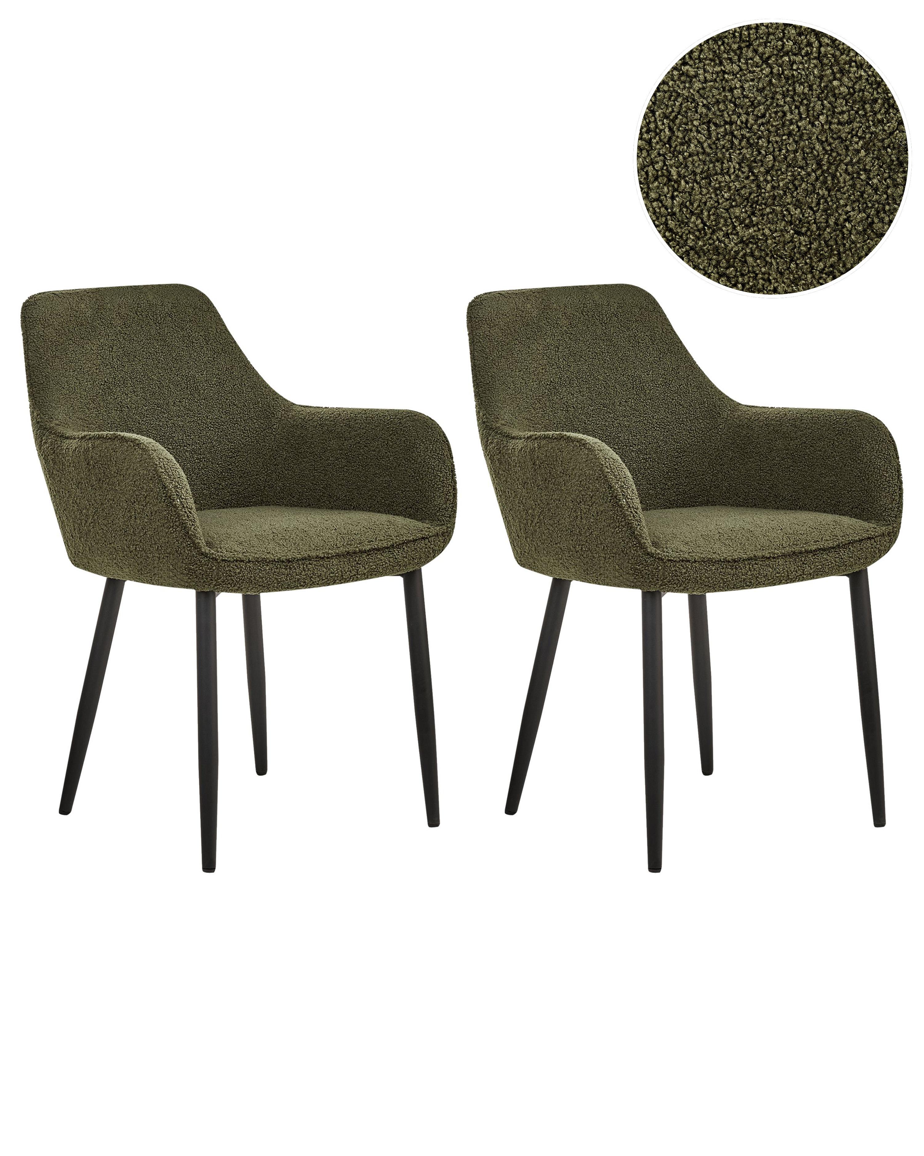 Set of 2 Dining Chairs ALDEN Boucle Dark Green