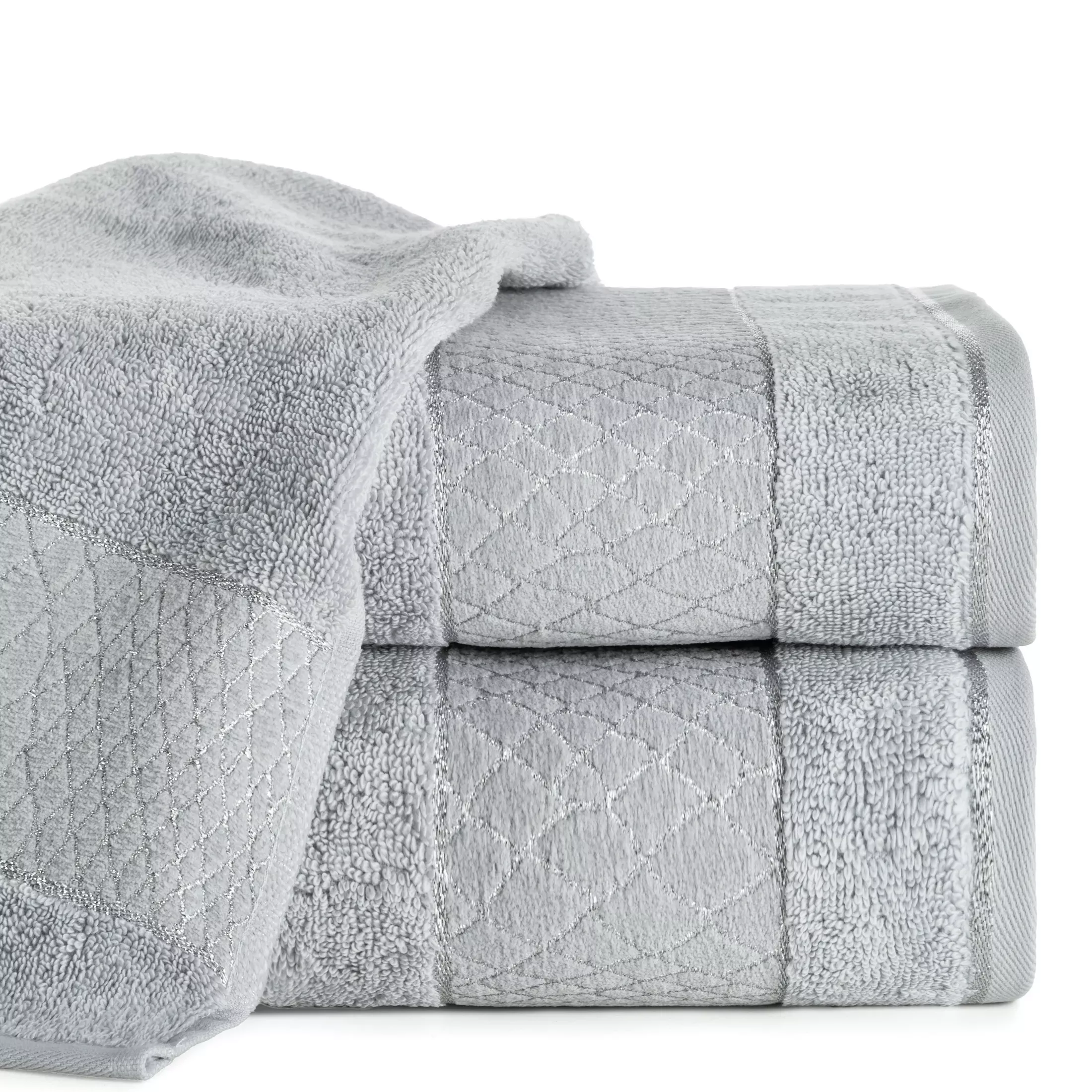 Ręcznik kąpielowy 50x90 cm bawełniany kolor srebrny z geometrycznym motywem 500 g/m2 ROSA