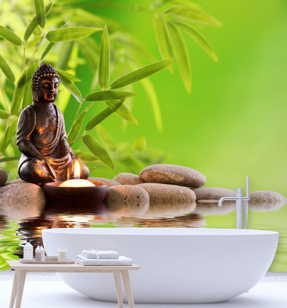 Feeby Fototapeta, Budda świeczka i kamienie zen 100x100