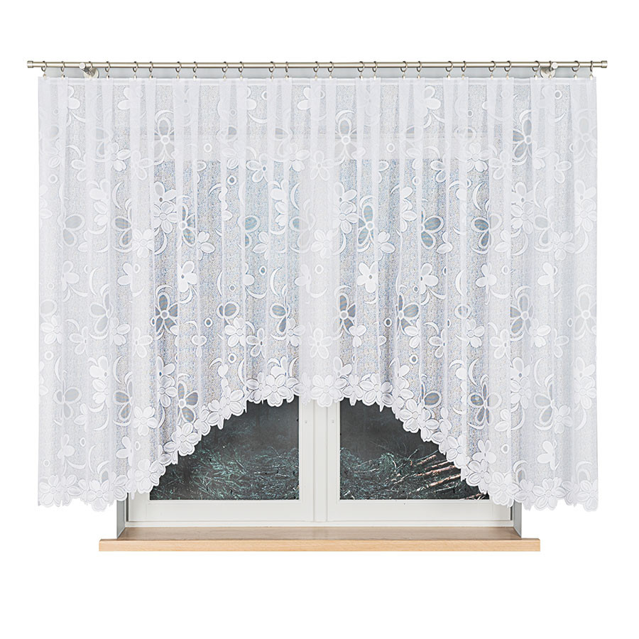 RENATA - Firanka gotowa żakardowa z podcięciem na dole - 400x150 cm - biały