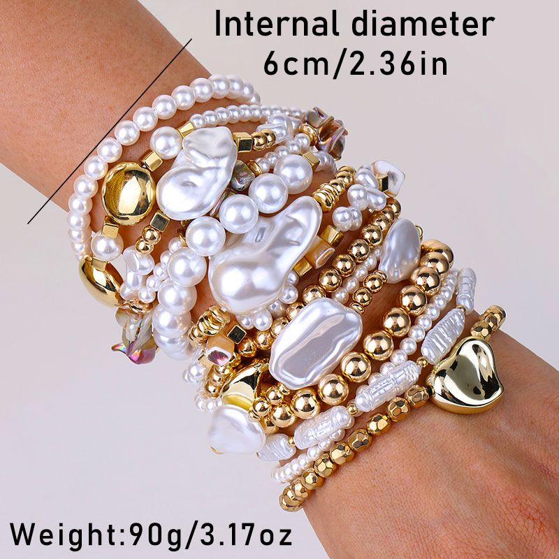 PEACH ACCESSORIES Multi-Layer Pearl & Gold Bead Bracelet Set