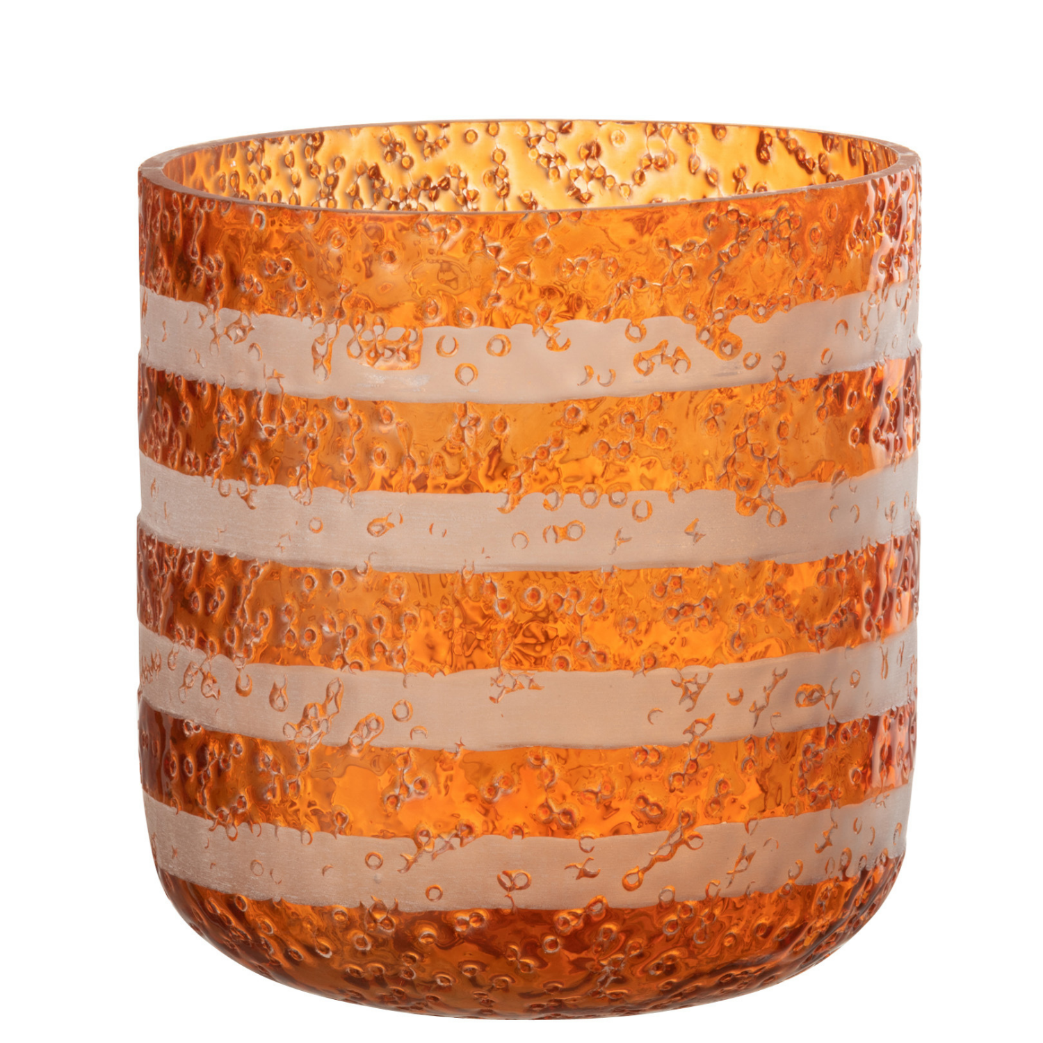J-Line windlicht Strepen - glas - oranje/wit - large