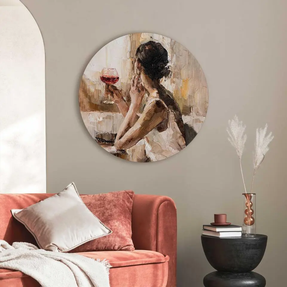 Glasschilderij Evening Wine - &Oslash; 70 - Beige