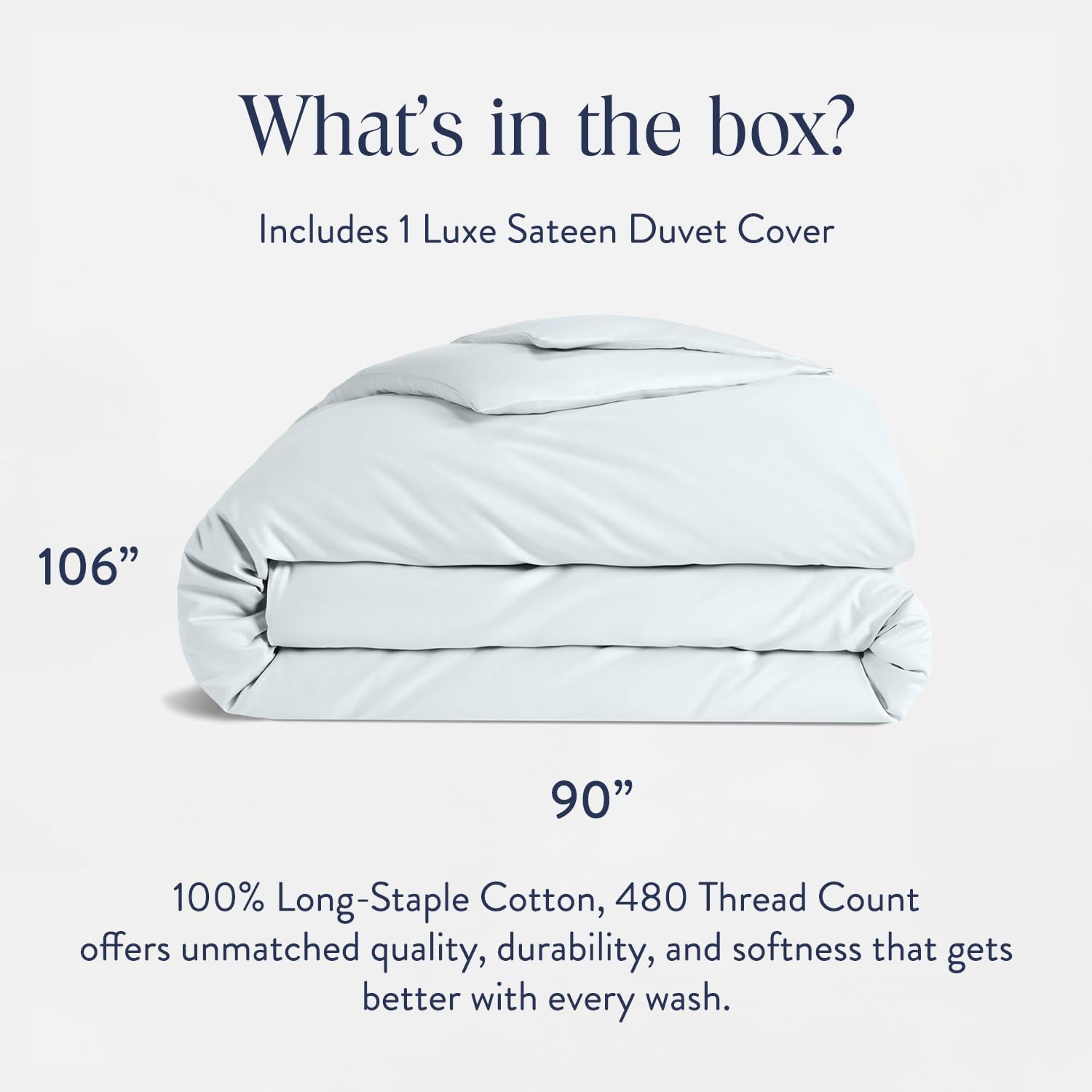 Brooklinen Luxury Sateen Duvet Cover - 100% Cotton, King/California King Size in Sky with Extra-Long Corner Ties and Button Closure - Best King/Cali King Duvet Covers