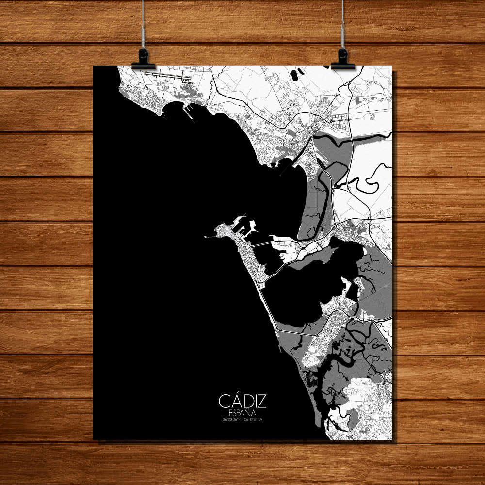 - Affiche Cadix Carte N&B 40x50