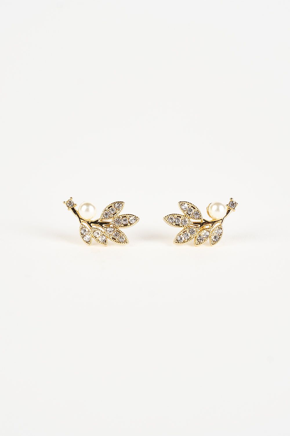 SVNX Hanging Leaf with Pearl Earring in Gold - Gift Boxed