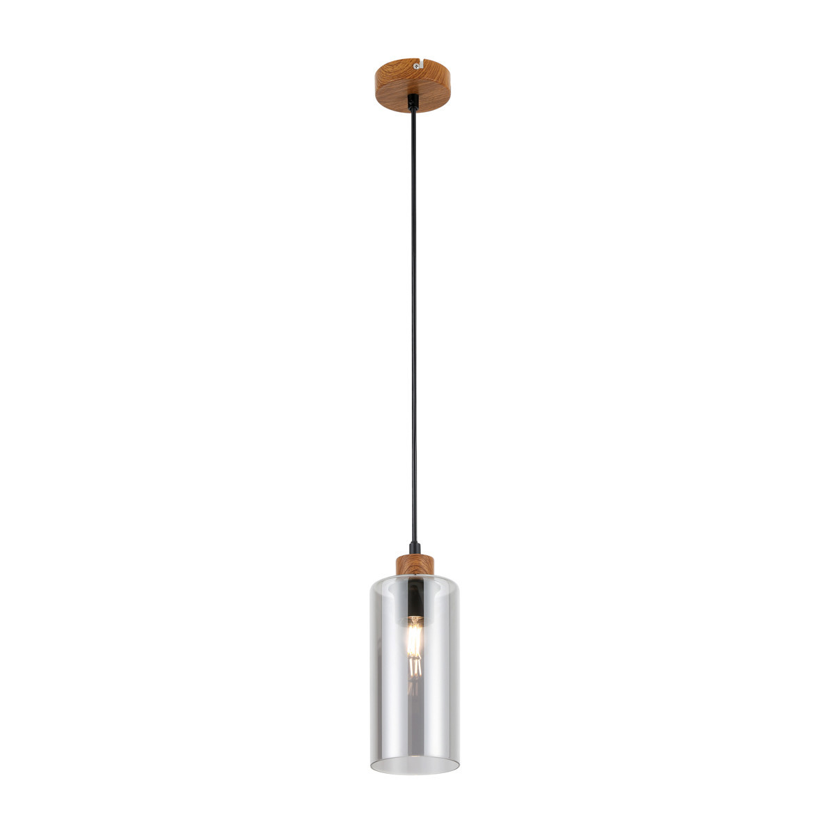Lampa wisząca drewniana-czarna-szkło-dymiona NASTER 1xE27x25W Italux