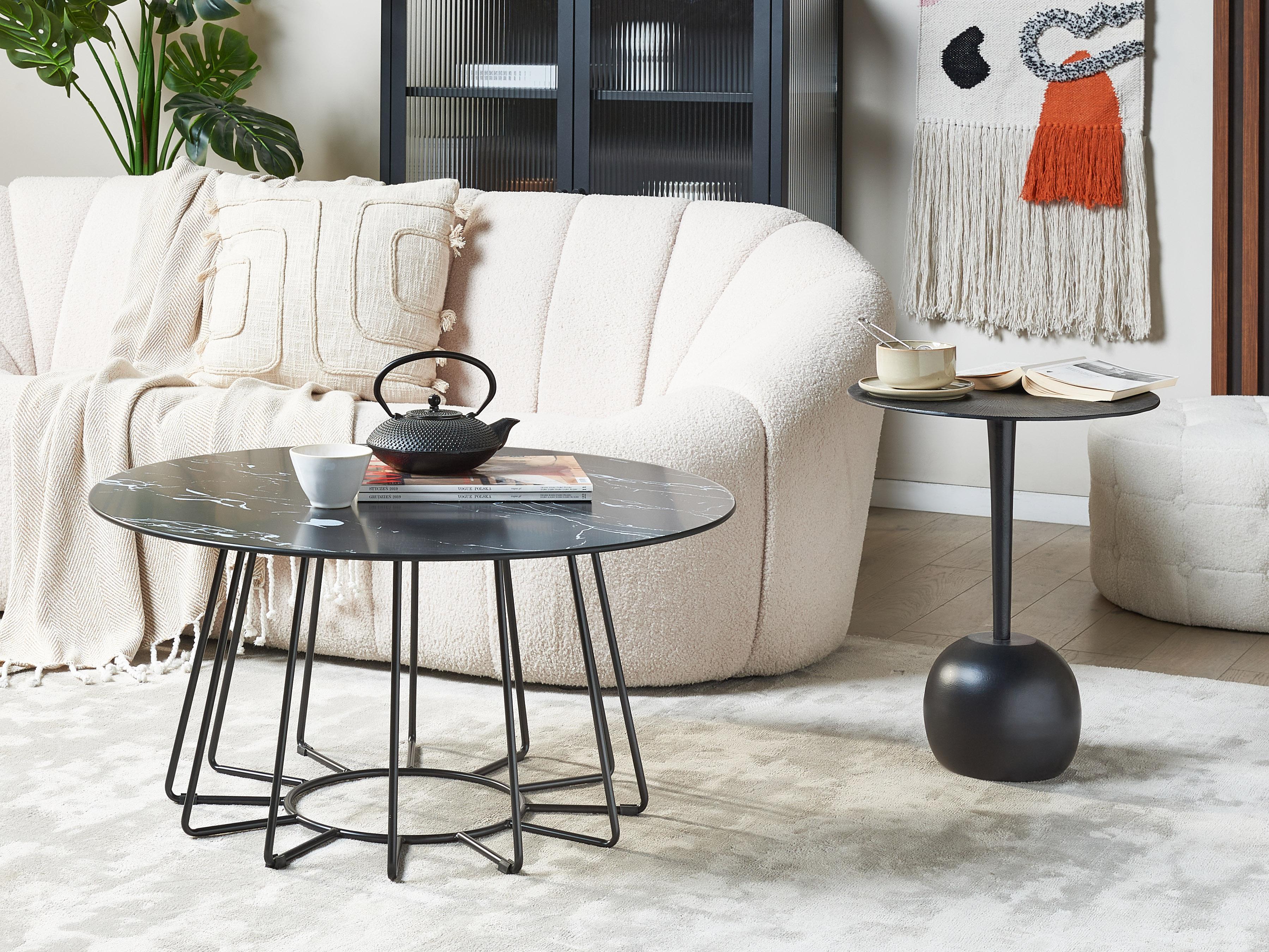 Coffee Table BERNIE Tempered Glass Black Marble