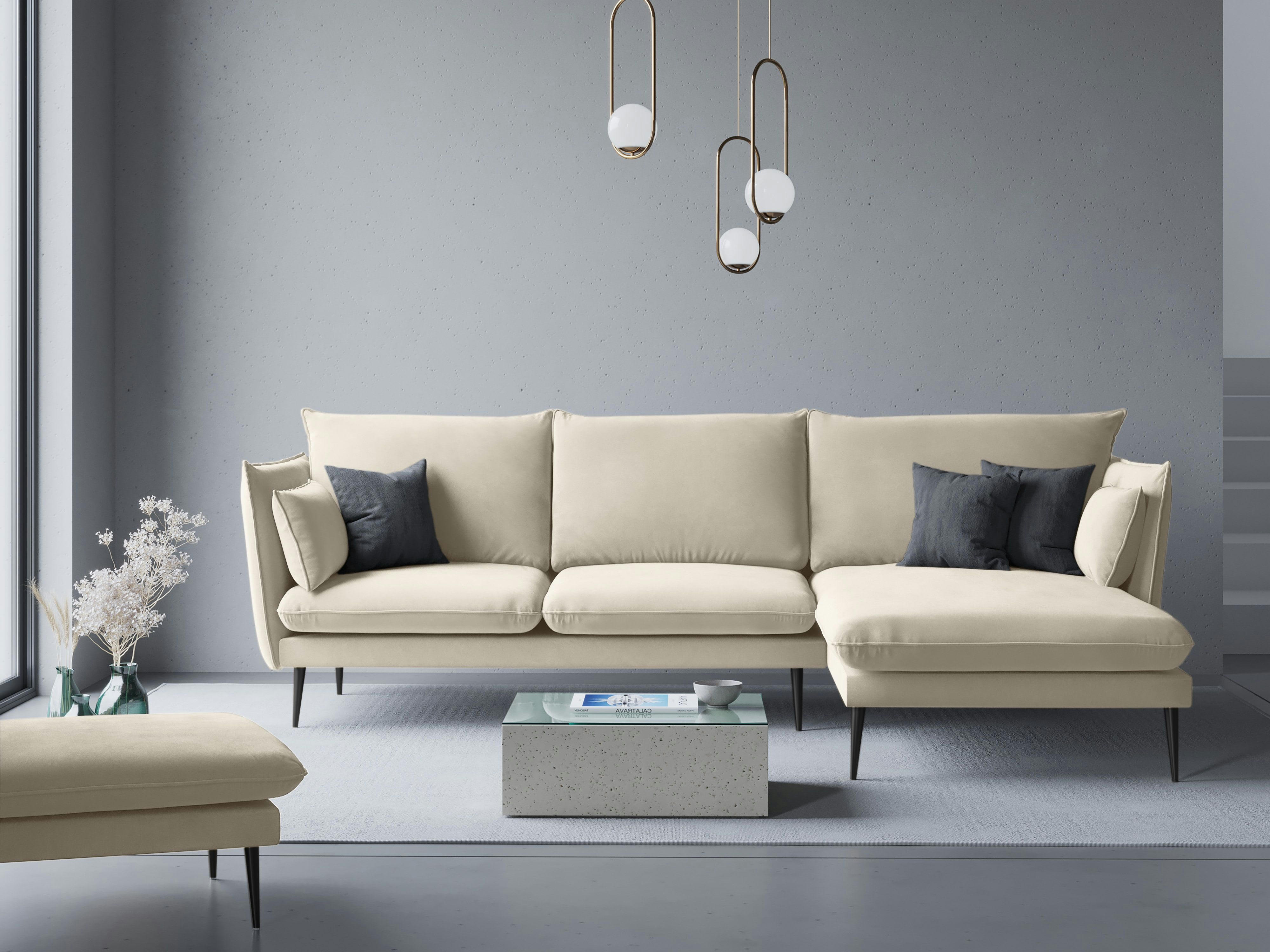 AGATE - Canapé d'angle 4 places en velours beige