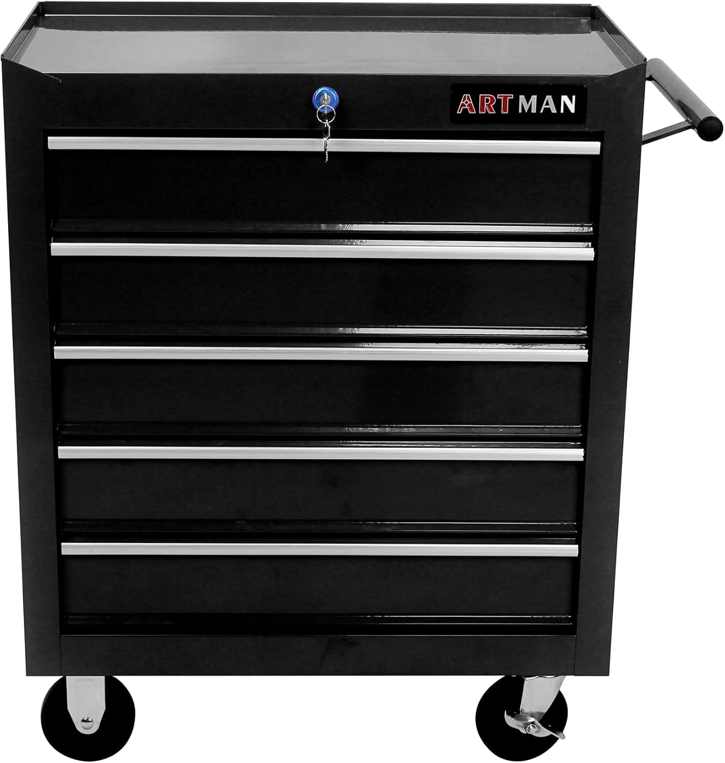 5-Drawer Tool Cart on Wheels, Drawers Rolling Tool Chest with Key Lock, Mobile Trolley Organizer Tools Box with Locking Wheels & Ball Bearing Drawers for Garage,Repair Shop,Warehouse (Black)