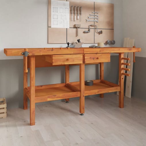 NNEVL Workbench with Drawers and Vices 192x62x83 cm Solid Wood Acacia