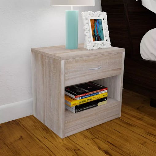 NNEVL Nightstand 2 pcs with Drawer Oak Colour