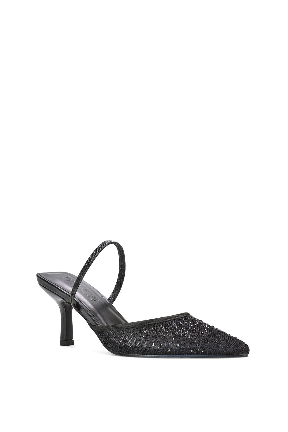 XY London Chase' Mesh Stiletto Heel Court Shoe Mules With Crystals