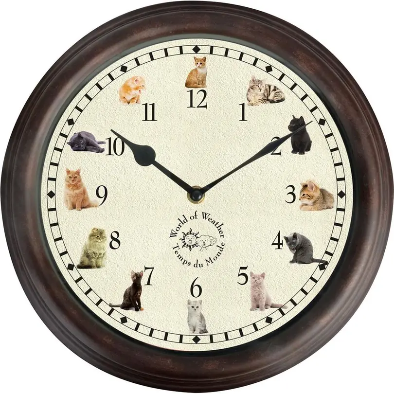 Wanduhr Gartenuhr mit Katzengeräuschen